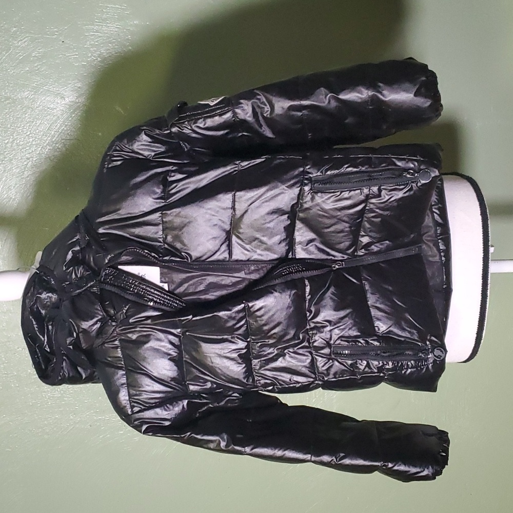 Kids moncler sz 7a black hooded puffer jacket
